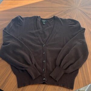 Charter Club cashmere luxury Puff-Sleeve V-Neck Cardigan Sweater - Brown